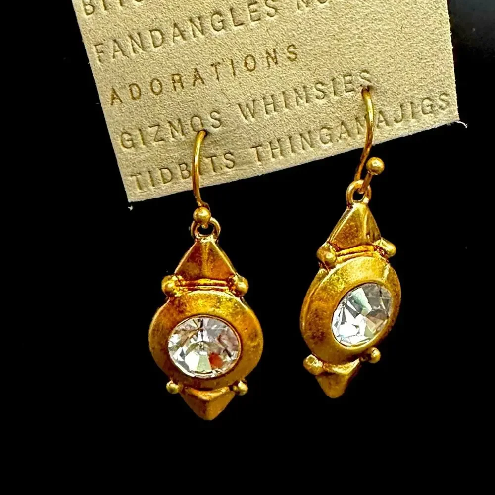 Anthropologie Vintage Western Drop Earring Dangle Gold tone Crystal NWT